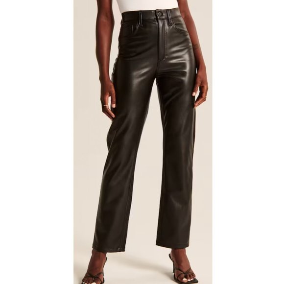 Abercrombie & Fitch Pants - Abercrombie & Fitch Women's Black Vegan Leather 90s Straight Pant